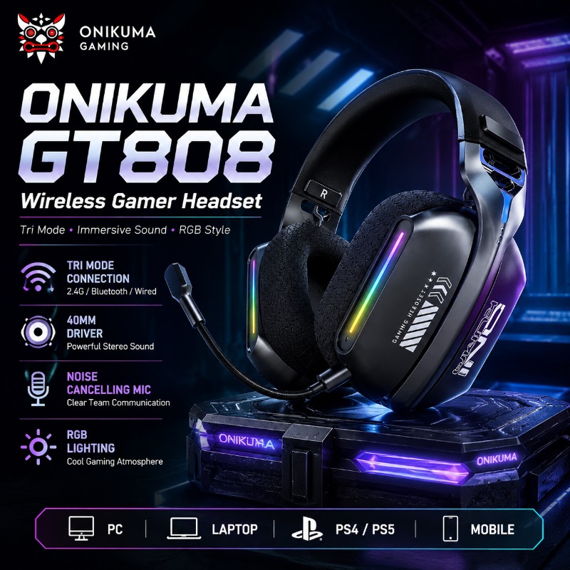 Esports Gaming Headphones - Беспроводная игровая гарнитура ONIKUMA GT808, трехрежимная,